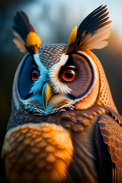 Free photo a close up of a owl with red eyes