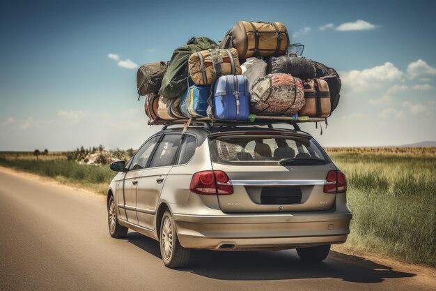 Close up on packed car for traveling