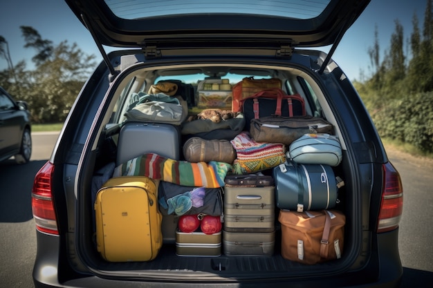 Close up on packed car for traveling