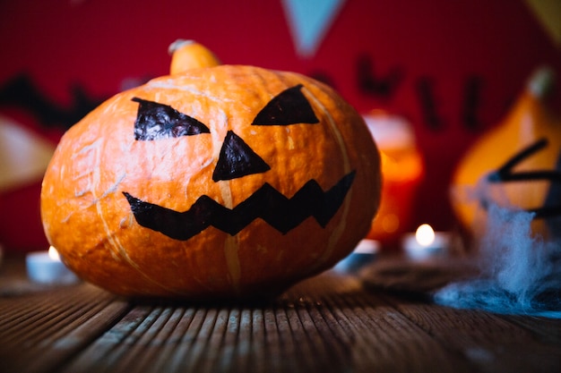 Close-up of painted pumpkin