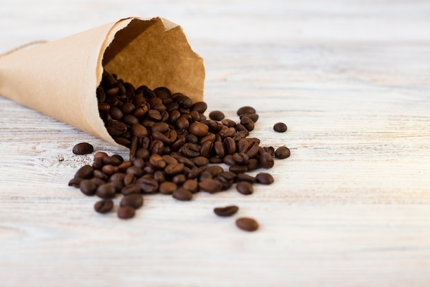 Close-up paper bag with coffee beans