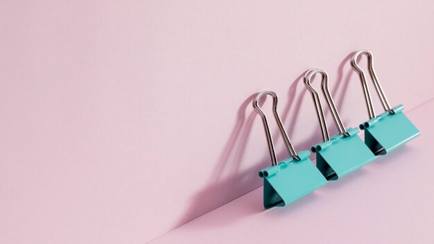 Close-up paper clips with copy space