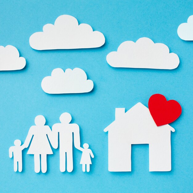 Close-up paper cut family and home concept