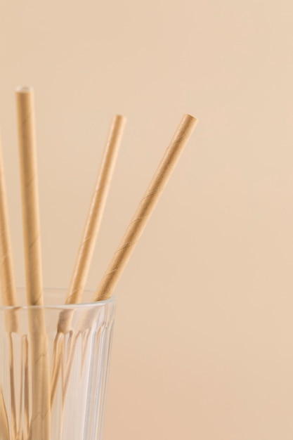 Close-up paper straws in glass