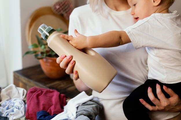 Close up parent holding kid