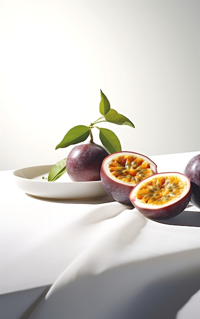 Free photo close up on passion fruit seasonal fruits for winter
