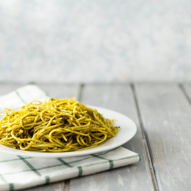 Close-up of pasta plate