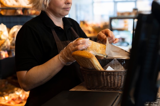 Close up on pastry chef preparing food