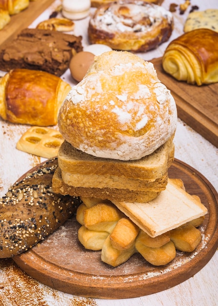 Close-up pastry tower on table