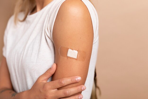 Close up on patient after being vaccinated