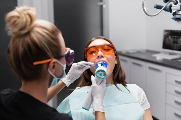 close up patient at dentist checkup