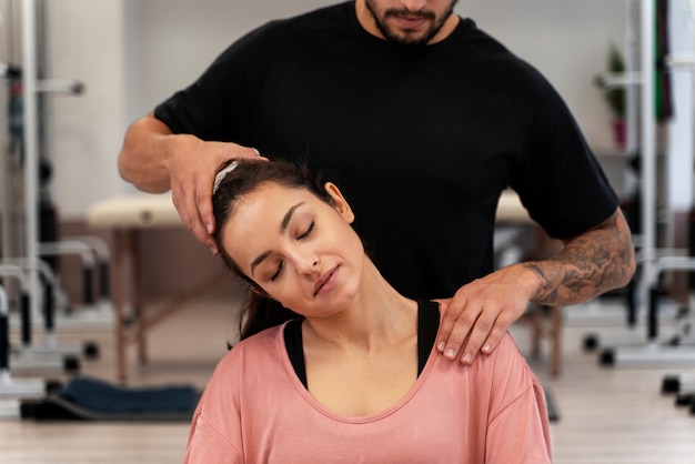 Close up patient doing physical therapy