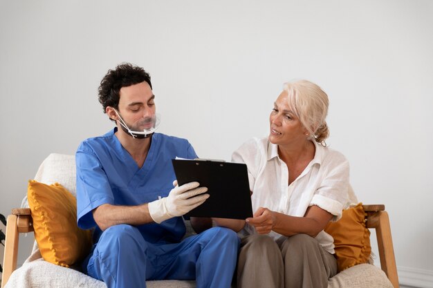 Close up on patient talking about vaccination