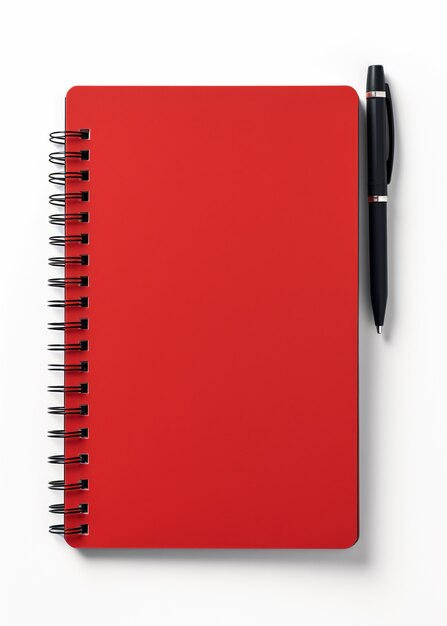 Close up on  pen next to red notebook
