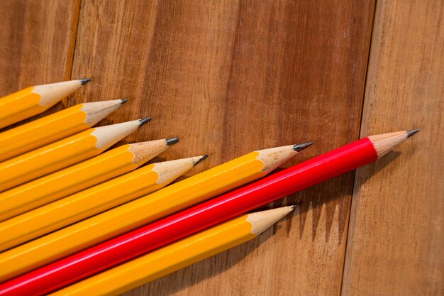 Close-up of pencils on wooden table