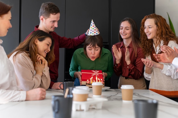 Close up people celebrating birthday