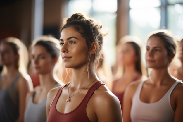 Foto gratuita chiudere le persone che fanno yoga in ambienti chiusi