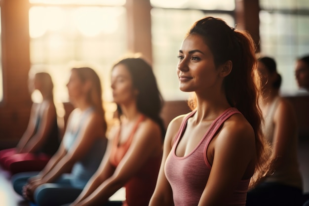 Foto gratuita chiudere le persone che fanno yoga in ambienti chiusi