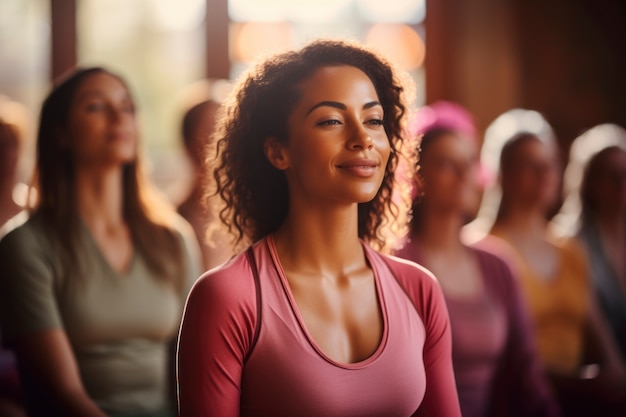 Foto gratuita chiudere le persone che fanno yoga in ambienti chiusi