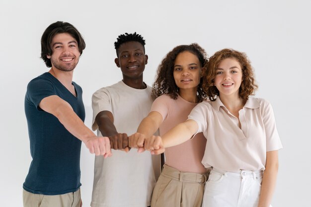 Close up on people getting stronger together