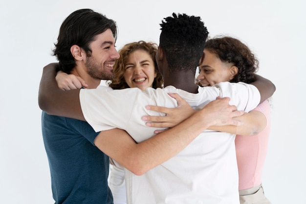 Close up on people getting stronger together