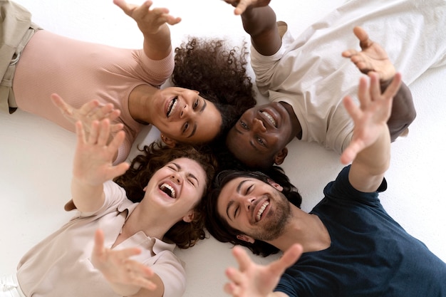 Free photo close up on people getting stronger together