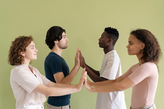 Free photo close up on people getting stronger together