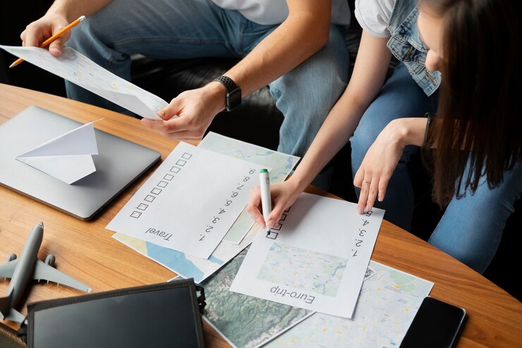 Free Photo close up people planning trip
