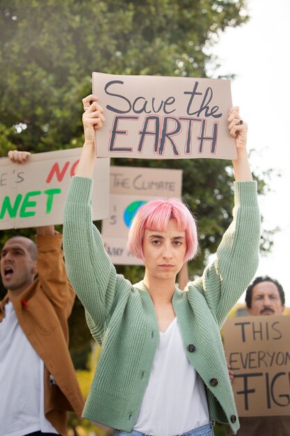 Close up people revolution with placards