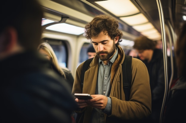 Close up on people traveling by train