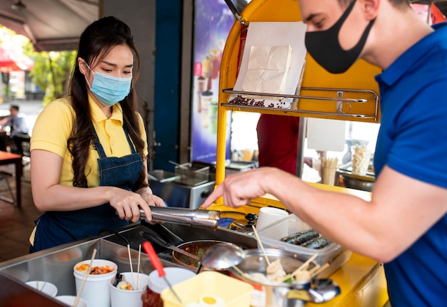 Close up people wearing face masks