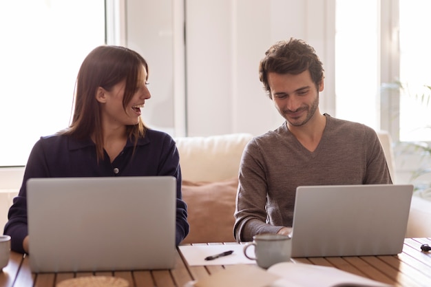 Free photo close up on people working from home