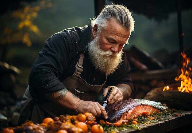 Free photo close up on person cooking