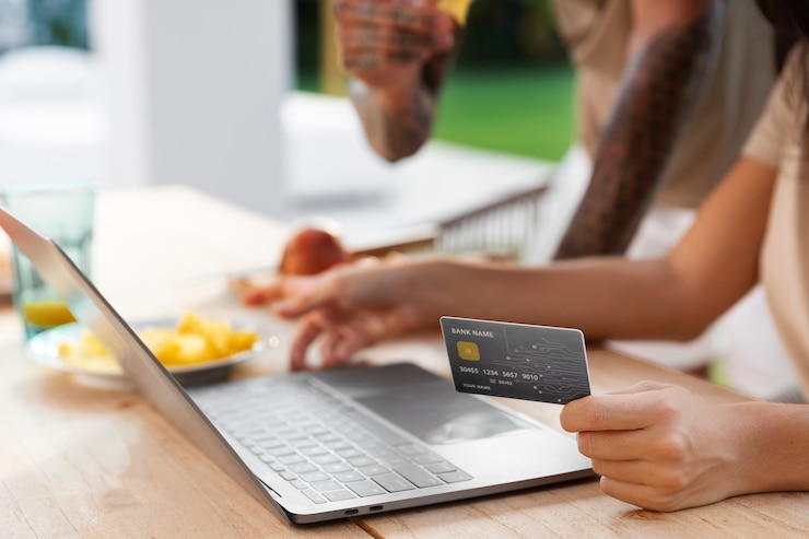 Free Photo close up on person doing online shopping