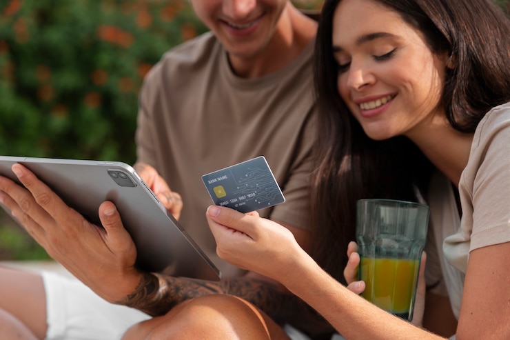 Free Photo close up on person doing online shopping