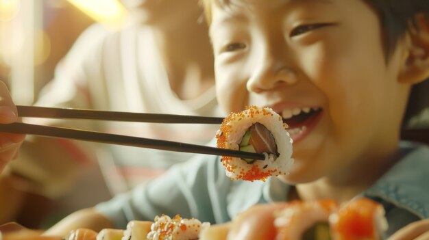 寿司を食べている人のクローズアップ