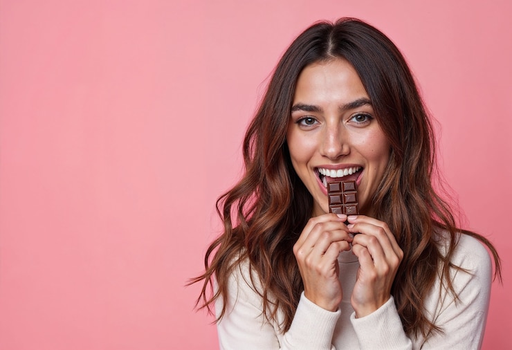 Free Photo close up on person enjoying chocolate