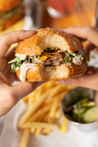 Close up on person enjoying food