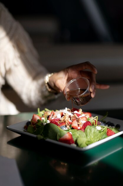 Close up on person enjoying food