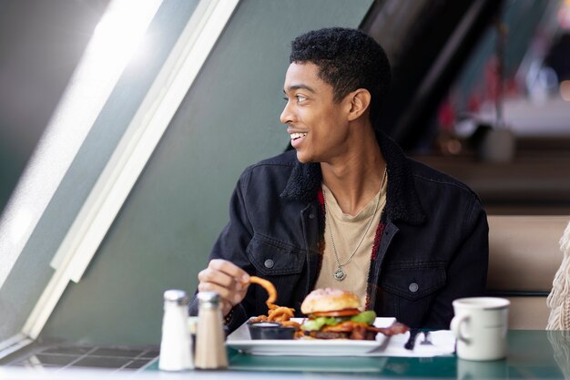 Close up on person enjoying food