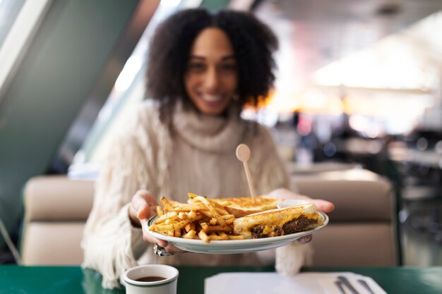 Close up on person enjoying food