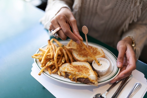 Close up on person enjoying food