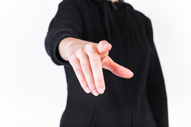 Close-up of a person pointing fingers