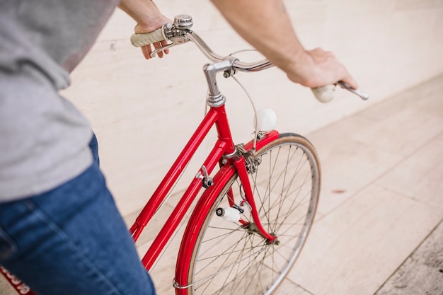 Close-up of a person riding bicycle