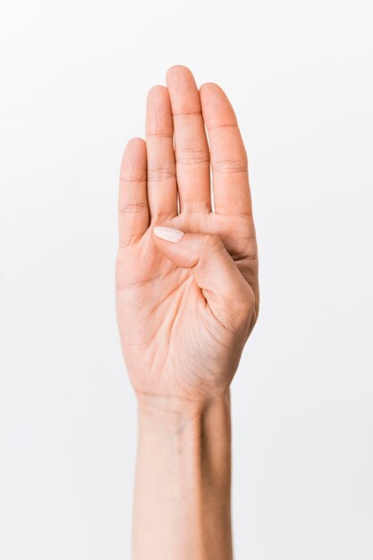 Close-up person teaching sign language