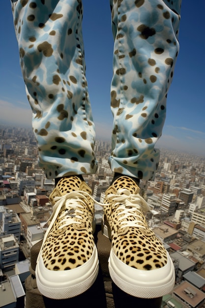 Foto gratuita close up su una persona che indossa scarpe da ginnastica futuristiche