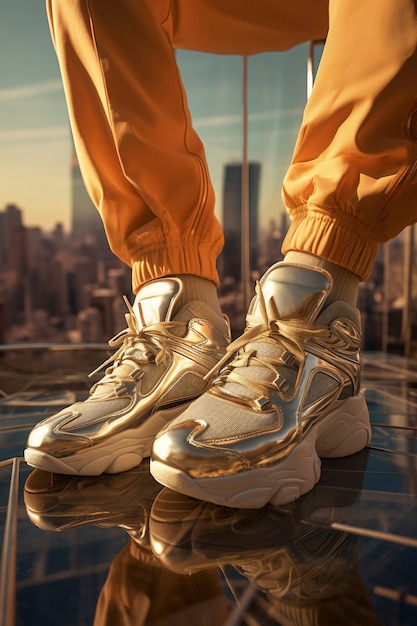 Free photo close up on person wearing futuristic sneakers