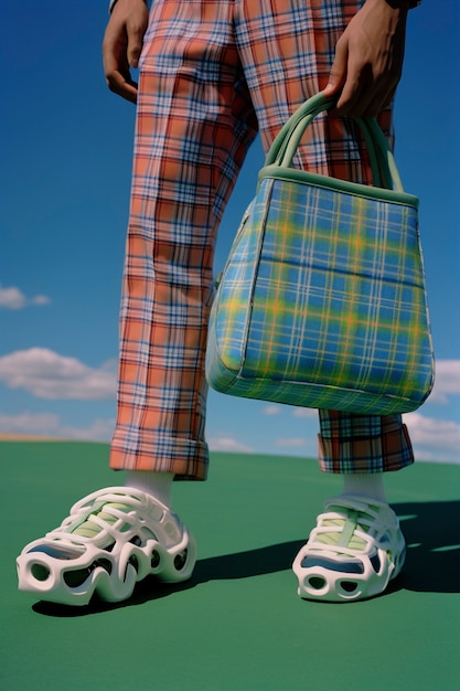 Foto gratuita close up su una persona che indossa scarpe da ginnastica futuristiche