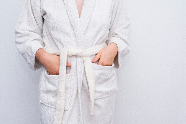 Download Free Photo Close Up Person Wearing White Bathrobe