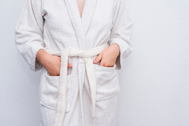 Download Free Photo Close Up Person Wearing White Bathrobe